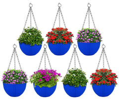 Kuber Industries Plastic Hanging Flower Pot for Balcony & Railing Set of 7 (Blue) 53KM3813