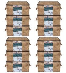 Heart Home Wooden Design Non-Woven Underbed, Strorage Organizer With Transparent Window- Pack of 12 (Brown)-44HH0516