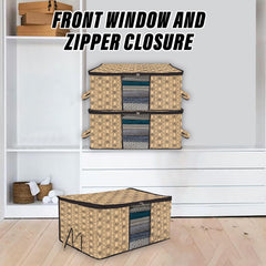 Heart Home Underbed Storage Bag | Clothes Storage Organizer | Blanket Cover with Clear Window | Zipper Closure & Handle Cloth Organizer | Check-Design | Large | Pack of 4 | Coffee