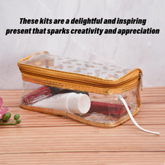 Kuber Industries Jewellery Kit | Cosmetic Storage Box | Jewellery Box for Women | Travel Pouch | Transparent Makeup kit | 3 Different Pouch | Dot-Dori Vanity Pouch | Golden