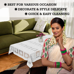 Kuber Industries Center Table Cover | Cotton Net Square Flower Pattern Table Cover | Luxurious Net Tablecloth | Tea Table Cover for Living room | 40x60 Inch | White