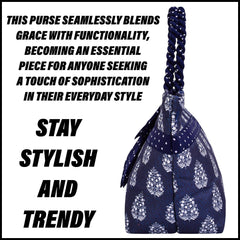 Kuber Industries Hand Purse | Polyester Hand Bag | Woman Shoulder Bag | Top Handle Handbag | Gifting Hand Purse | Ladies Tote Purse | Bow Dot Printed Handbag | Blue