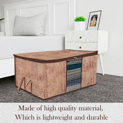 Heart Home Underbed Storage Bag | Clothes Storage Organizer | Blanket Cover with Clear Window | Zipper Closure & Handle Cloth Organizer | Wooden Texture-Design | Large | Pack of 3 | Brown