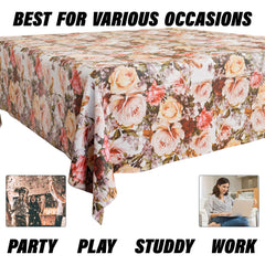 Heart Home Table Cover | Dining Table Cover | Center Table Cover | Reversable Table Cover for Kitchen Table | Gulab Design Table Cover for Hall Décor | 54x54 Inch | White