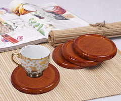 Kuber Industries 6 Pieces Tea Coaster with Stand (Brown) -CTKTC024985