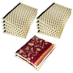 Heart Home Saree Cover | Clothes Storage Bag | Single Packing Saree with Zip Closure | Wardrobe Organizer | Cloth Stoarge Organizer | Dot Design | Pack of 12 | Cream