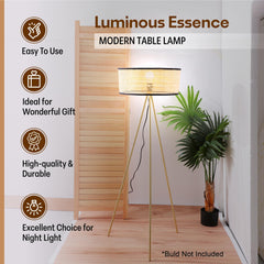 Kuber Industries Aesthetic Rattan Frame & Iron Stand Base Bedroom Lamp for Side Table | Desk & Study Table Lamp for Living Room, Home & Décor | House Warming Gifts | Black & Beige