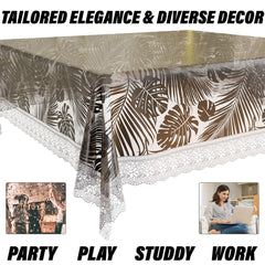 Heart Home Table Cover | PVC Dining Table Cover | Table Cloth | Center Table Cover | Table Cover for Kitchen Table | 3D Leaf Table Cover for Hall Décor | 54 Inch | Brown