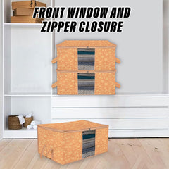 Heart Home Underbed Storage Bag | Clothes Storage Organizer | Blanket Cover with Clear Window | Zipper Closure & Handle Cloth Organizer | New Flower-Design | Large | Pack of 2 | Brown