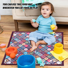 Homestic Food Mat | Digital Rangoli Print Bed Server | Square Laminated Bed Protector for Home | Bed Server for Bedsheet | 27 Inch | Maroon