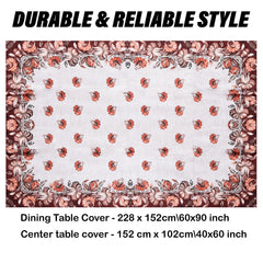 Kuber Industries Center & Dining Table Cover Set | Center & Dining Table Cover | Brown Flower Table Cover | Table Protector | Table Cover for Dining & Center | Golden