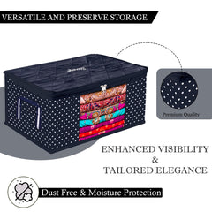 Heart Home Saree Cover | Zipper Closure Saree Storage Bag | Saree Organizer for Wardrobe with Handle | Transparent View Clothes Storage Bag for Lehenga | Side Dot-Design | Pack of 3 | Blue