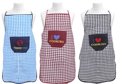 Kuber Industries Checkered Design Cotton 3 Pieces waterproof Apron with Front Pocket (Red, Maroon and Black), CTKTC13755