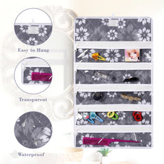 Kuber Industries Hanging Makeup Organizer | Waterproof Watches Organizer | 5 Pocket Jewellery Organizer | Cosmetic Organizer with Velcro | Foldable Payal Kit | Flower Quilted | Gray