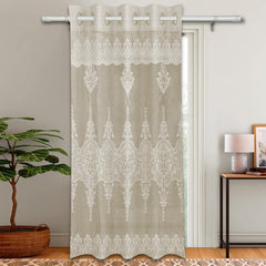 Heart Home Door Curtain|Darkening Door Curtains|Premium Drapes for Bedroom|Sheer Curtain with 8 Rings|Parda for Living Room|Net Frill Door Curtain|7 Ft|SY15ZZ|Cream