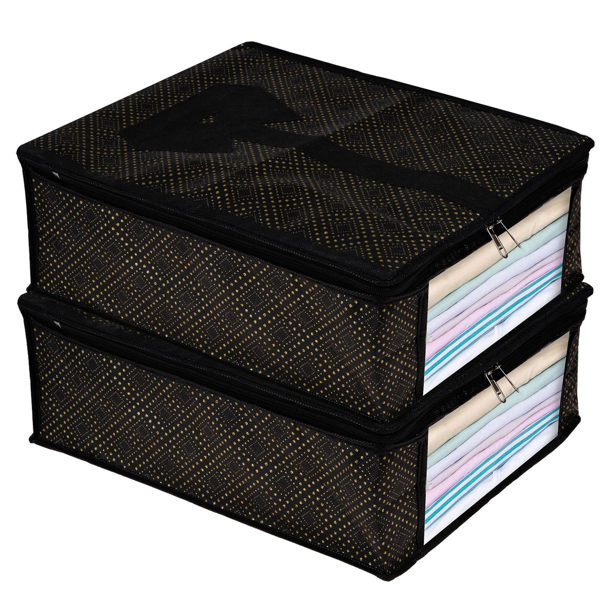 Heart Home Shirt Cover|Shirt Storage Organizer|Clothing Organizer|Foldable Shirt Cover|Wardrobe Organizer with Transparent Window|Golden-Dot Shirt Bag|Pack of 2|Black