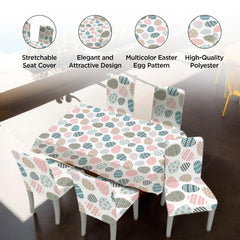 Heart Home Set of 7 Waterproof & Oil Repellent Dining Table Chair Cover 6 Seater Full Set | Washable & Dustproof Table & Seat Cover Protector Slipcover Cloth | Easter Egg Pattern