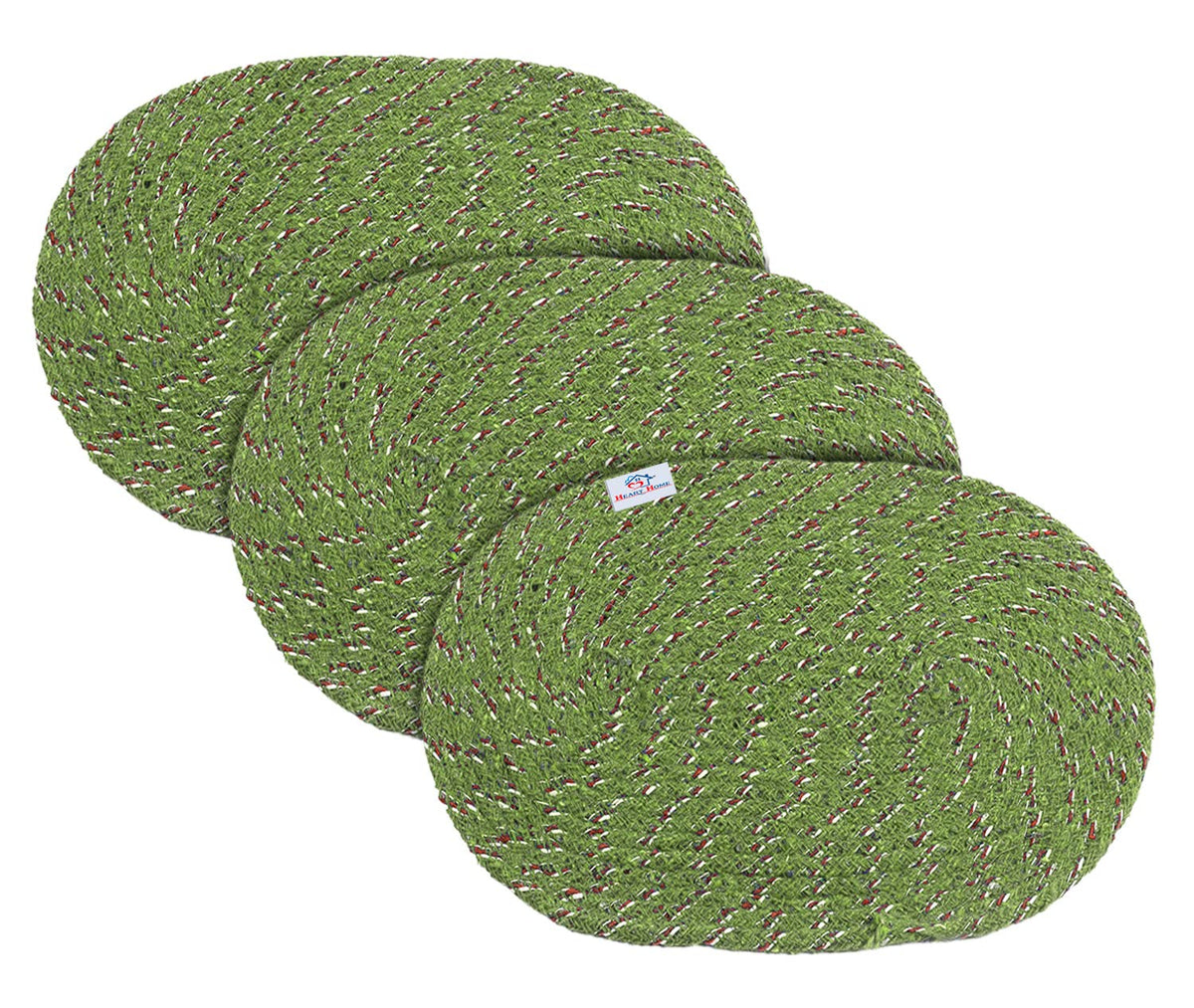 Heart Home Cotton Oval Door Mat for Porch/Kitchen/Bathroom/Laundry Room,Pack of 3 (Green) 54HH3954.