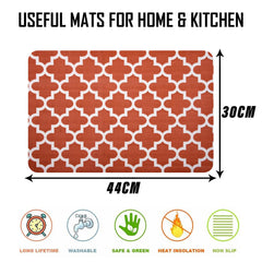 Heart Home Placemat | Placemats for Dining Room | Anti-Slip Table Mat Set | Placemats for Kitchen Table | Dining Table Placemats | Hexagon-Design Placemat | 6 Piece Set | Red