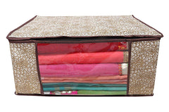 Heart Home Flower Design 3 Piece Non Woven Saree Cover, Large, Golden Brown - CTHH11979,Standard