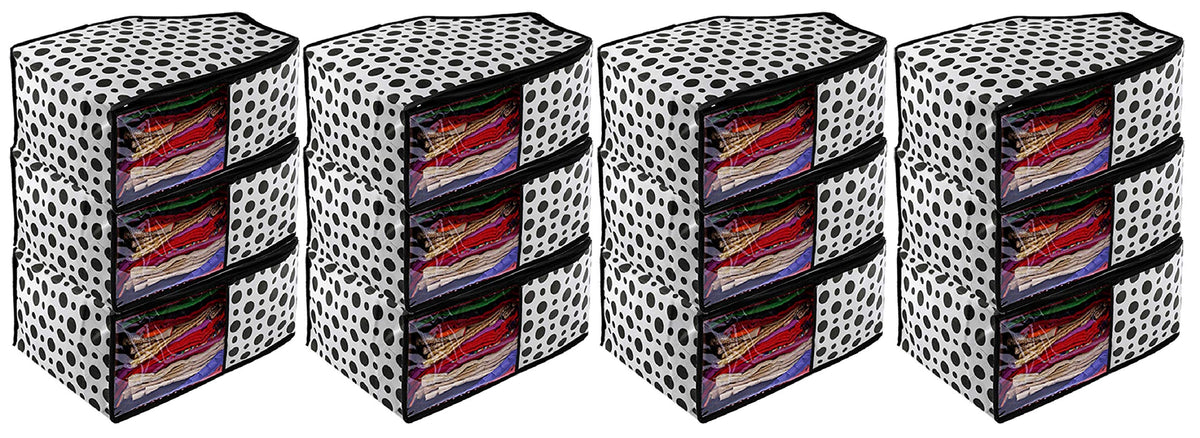 Kuber Industries Exclusive Polka Dots 12 Pieces Non Woven Blouse Cover Set (Black & White) -CTLTC38085