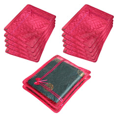 Heart Home Saree Cover | Clothes Storage Bag | Single Packing Saree with Zip Closure | Wardrobe Organizer | Cloth Stoarge Organizer | Bow-Design | Pack of 12 | Pink