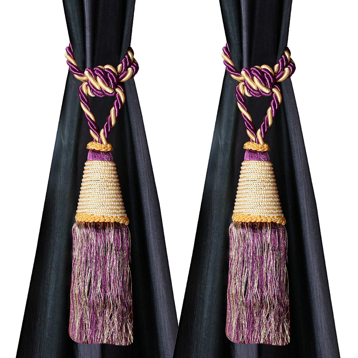 Kuber Industries Beads Beautiful Design Polyester 2 Pieces Curtain Tie Back Tassel Set (Purple) CTKTC33580