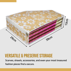Heart Home Blouse Storage Bag | Waterproof Blouse Bag | Side Visible Window Bag | Wardrobe Clothes Organizer | Blouse Protector Bag | Flower Quilted Storage Bag | Pack of 2 | Golden