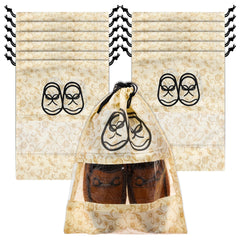 Heart Home Shoe Cover | Travel Shoe Storage Bags | Non-Woven Storage Bags | Shoe Cover with Drawstring | Shoe Organizer with Clear window | Leaf-Design | Pack of 12 | Cream
