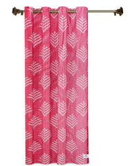 Heart Home Leaf Printed 7 Feet Door Curtain for Living Room, Bed Room, Kids Room with 8 Eyelet- Pack of 2 (Pink)-HS43HEARTH25587