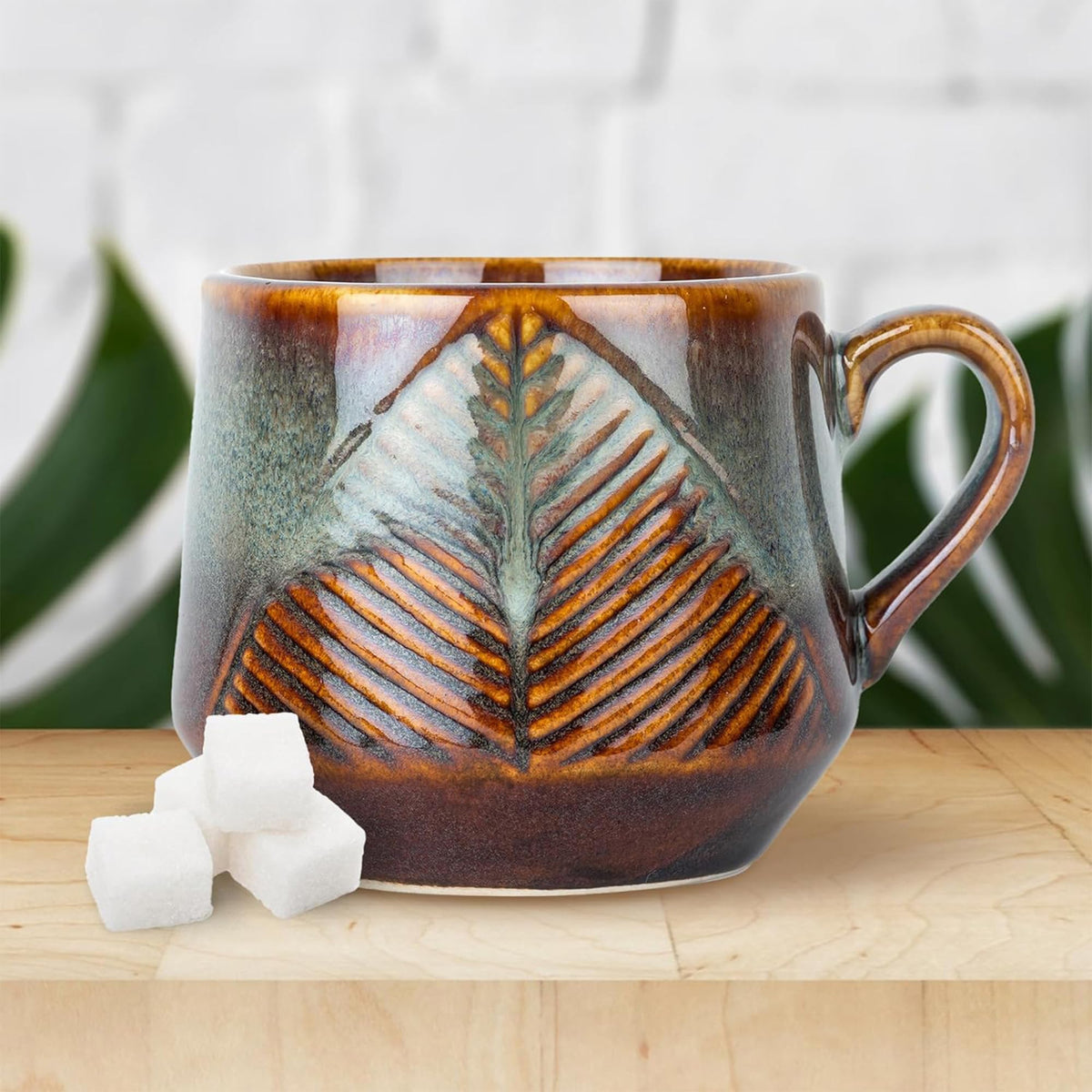 Heart Home Ceramic Microwave, Dishwasher Safe Tea/Coffee Cups with Handle | Scratch-Stain Resistant Lemon Tea, Coffee Mug Cup Crockery for Home, Offices & Bar | Leaf - Brown