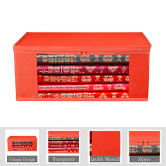 Heart Home Saree Cover | Clothes Storage Bag | Storage Organizer Bag | Zip Closure Saree Cover | Wardrobe Organizer | Plain Transparent Window Saree Cover | 6 Inch | Pack of 6 | Red