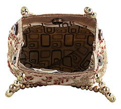 Kuber Industries Women 2 Pieces Polyester Embroidered Woman Potli Bag, Maroon & Cream - Ctktc31401