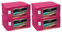 Kuber Industries Hathkadi 4 Piece Cotton Saree Cover, Pink