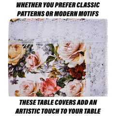 Heart Home Dining Table Cover | PVC Table Cloth Cover | 8 Seater Table Cloth | Rose Table Cover | Table Protector | Table Cover for Dining Table | 60x108 Inch | DTC | White