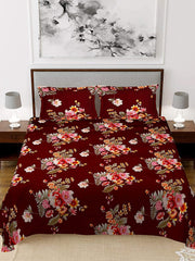 Kuber Industries Flower Printed Cotton Double Bedsheet with 2 Pillow Covers (Walnut)-HS43KUBMART26826