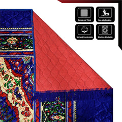 Kuber Industries Carpet | Velvet Carpet-Rug for Home Décor | Carpet Rug for Bedroom | Printed Carpet for Living Room | Prayer-Yoga Mat | Carpet for Hall | 6.5x7.5 Ft | Blue