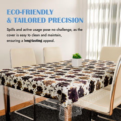 Kuber industries Dining Table Cover | PVC Table Cloth Cover | 6-Seater Table Cloth | Table Protector Cover | Table Cover for Dining Table | Brown New Flower Table Cover | 60x90 Inch | DTC | White