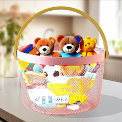 Homestic Metal Mesh Basket for Storage with wooden handle | 400 Gm | Fruit Basket for Kitchen | Kitchen Organizer | Baskets for Organizing Home & Kitchen | Pink | Multipurpose