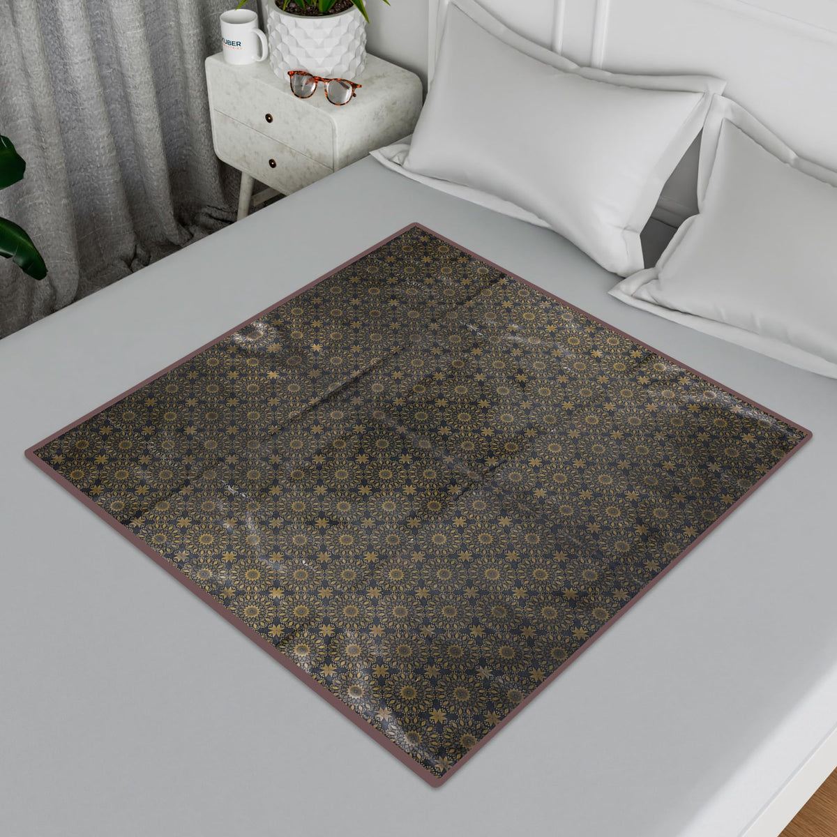 Heart Home Food Mat | Bedsheet Protector for Home | Bed Server Food Mat | Bed Server Mat | Rexine Circle Mattress Protector for Home | Food Mat for Kids | Brown