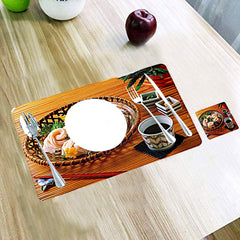 Kuber Industries Basket Printed PVC Stain Resistant, Anti-Skid, Waterproof 6 Pcs Placemats with 6 Pcs Tea Coasters Set for Dining Kitchen Restaurant Table, Set of 12 (Brown)