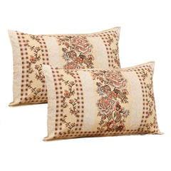 Heart Home Double Bedsheet with 2 Pillow Covers | 160 TC Premium Cotton Bedsheet for Double Bed | Bedsheet for Living Room-Home & Hotels | Spain Flower Lining | 100x108 Inch | Cream