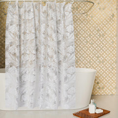 Heart Home Shower Curtain | PVC Shower Curtain with Hooks | Shower Curtain for Bathroom | AC Shower Curtain | Self Leaf Bathroom Shower Curtain | 7 Feet | Pack of 2 | White