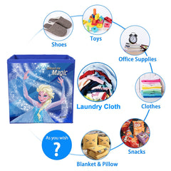 Heart Home Disney Frozen Print Foldable Storage Box|Clothes Organizer|Collapsible Storage Basket With Handle For Toys,Books,30 Ltr.Pack of 2 (Blue)