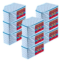 Kuber Industries Blouse Cover | Clothes Storage Bag | Zipper Wardrobe Organizers | Non-Woven Clothes Organiser | Side Transparent Blouse Organizer | Floral-Design | Pack of 9 | Blue