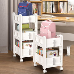 Kuber Industries Pack of 5 Multipurpose Trolley Storage Organiser | 3 Layer Shelf | Trolley with Wheels for Kitchen Accessories | Large Capacity, Easy installation, Space Saving | 6401 | White