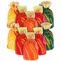 Kuber Industries Multiuses Bandhej Print Potli Bag for women With Drawstring Set of 10 (Assorted)