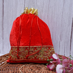 Heart Home Potli|Velvet Wedding Potli|Drawstring Closure Potli|Wallet Potli|Christmas Gift Potli|Baby Shower Potli|Traditional Shagun Potli|Gota Potli|9x12 Inch|Pack of 2|Red