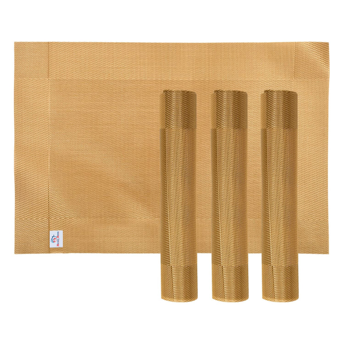 Heart Home Reversible Non-Slip Wipe Clean Heat Resistant PVC Placemats for Dining Table, Set of 6 (Gold)-50HH01311