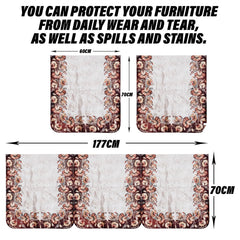 Heart Home Sofa-Center & Dining Table Cover Set | Brown Flower Design Sofa-Center & Dining Table Cover | 5 Seater Sofa with Center-Dining Table Cover Set | Golden